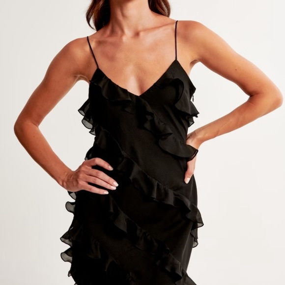 Abercrombie & Fitch Ruffle Mini Dress Black Small Petite NWT New - Picture 14 of 15